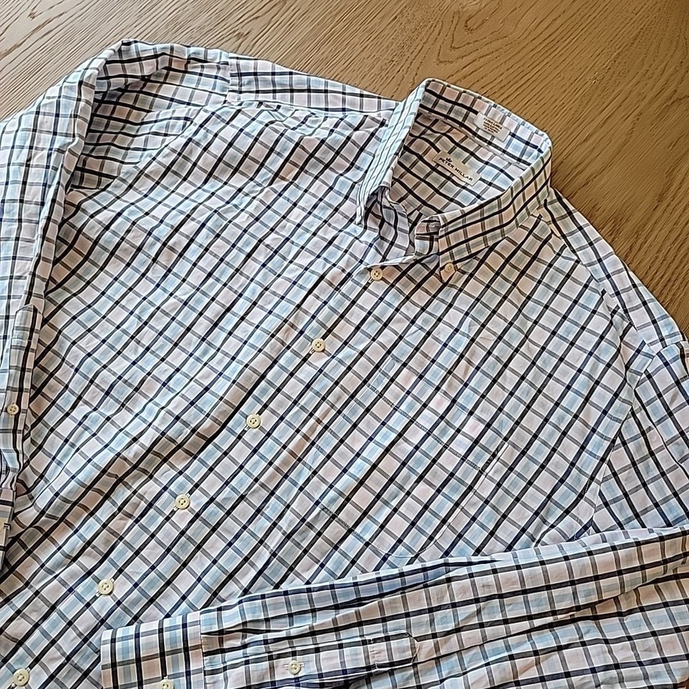 Peter Millar Shirt Mens XL Blue Pink Checks Plaid Button Down Long Sleeve Preppy